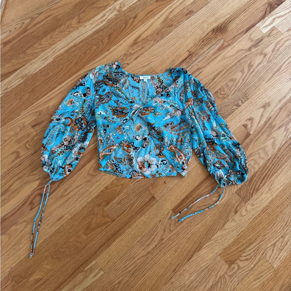 Elan blue peasant top paisley print